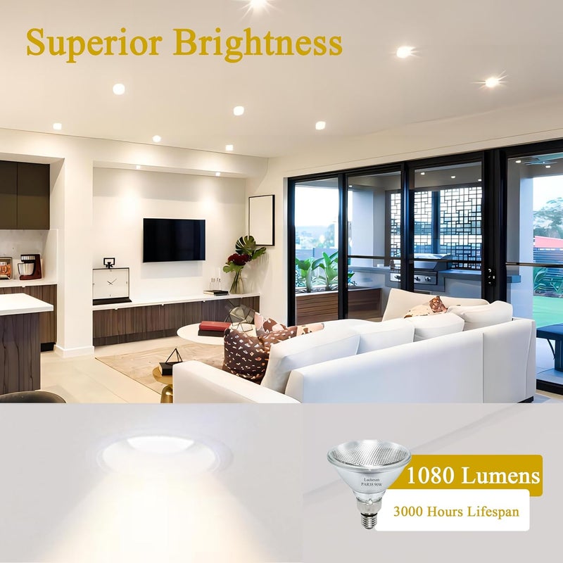 Lachesan PAR38 Halogen Flood Light Bulbs, 90W Equivalent, 120V, E26 Base, 2700K Warm White Light for Indoor and Outdoor 8 Pack - Image 2